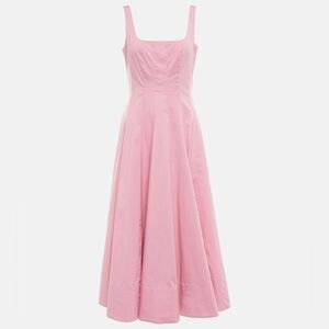 Staud Wells Pleated Midi Dress in Quartz Pink